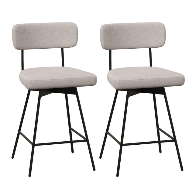 Drehbare Barhocker, 2er-Set, Beige, Leinenpolsterung