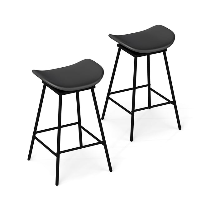 Drehbare Barhocker, 2er-Set, schwarzes Kunstleder, 360° drehbar