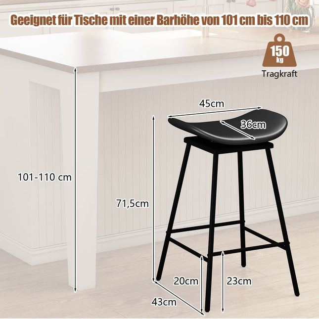 Drehbare Barhocker, 2er-Set, schwarzes Kunstleder, 360° drehbar