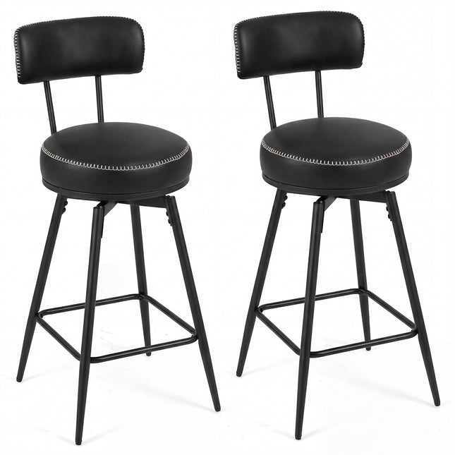 2er-Set drehbare Barhocker, schwarzes Kunstleder, 360° drehbar