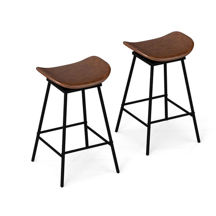 Swivel Bar Stools Set of 2, Brown Faux Leather, 360 Rotation