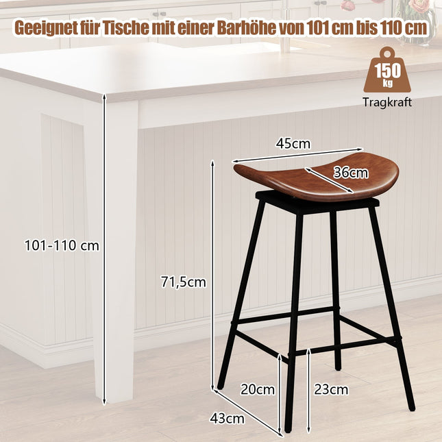 Drehbare Barhocker, 2er-Set, braunes Kunstleder, 360° drehbar