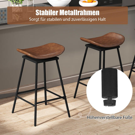 Swivel Bar Stools Set of 2, Brown Faux Leather, 360 Rotation