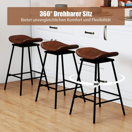 Swivel Bar Stools Set of 2, Brown Faux Leather, 360 Rotation