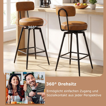Swivel Bar Stools Set of 2, Faux Leather, Brown, 360 Rotation