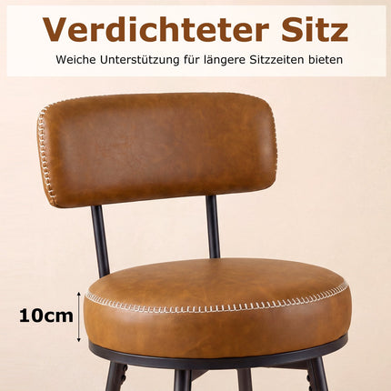 Swivel Bar Stools Set of 2, Faux Leather, Brown, 360 Rotation