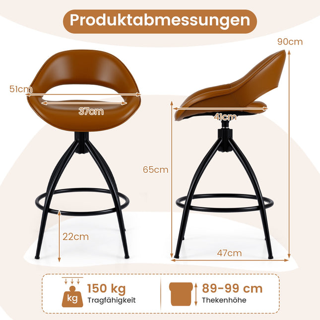 2er-Set drehbarer Barhocker, gepolstert, Kunstleder, 360° drehbar