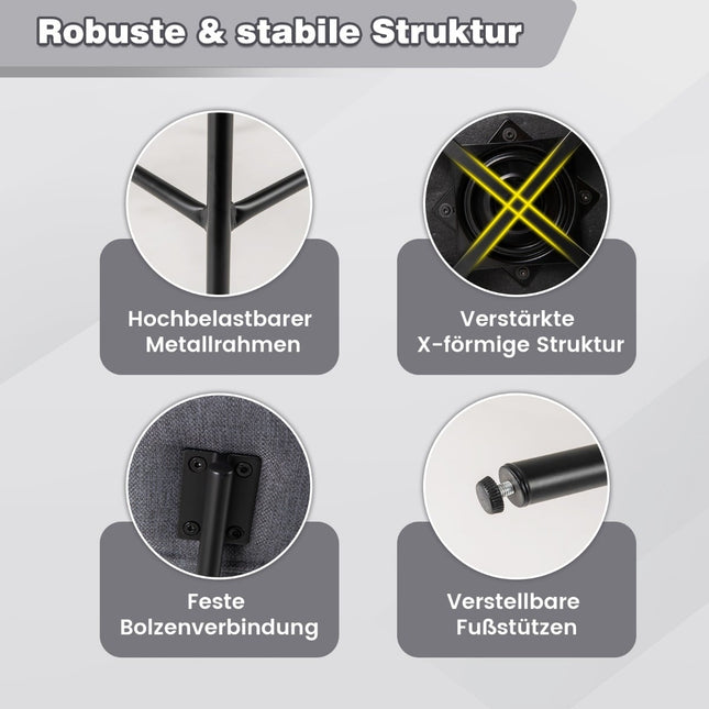 Drehbare Barhocker 2er-Set, gepolstert mit Rückenlehne & Fußstütze, Grau