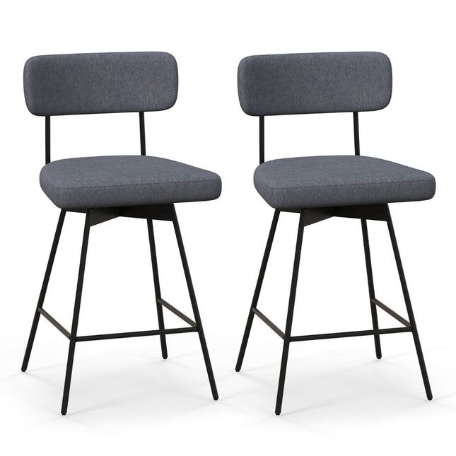 Drehbare Barhocker 2er-Set, gepolstert mit Rückenlehne & Fußstütze, Grau