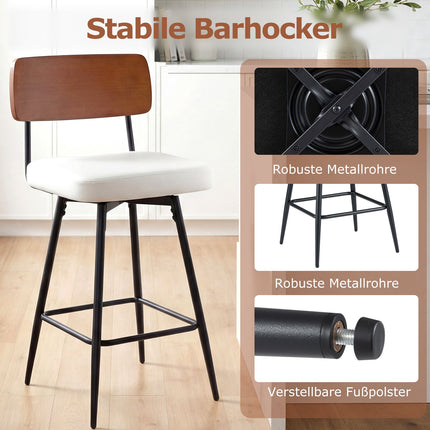2er-Set drehbare Barhocker, weißes Kunstleder, ergonomisch