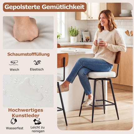 2er-Set drehbare Barhocker, weißes Kunstleder, ergonomisch