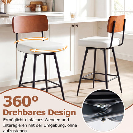2er-Set drehbare Barhocker, weißes Kunstleder, ergonomisch