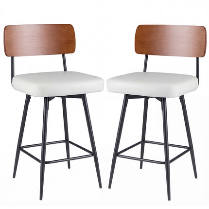 2er-Set drehbare Barhocker, weißes Kunstleder, ergonomisch