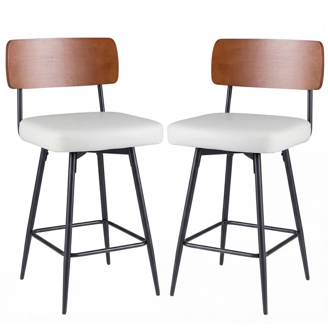 2er-Set drehbare Barhocker, weißes Kunstleder, ergonomisch