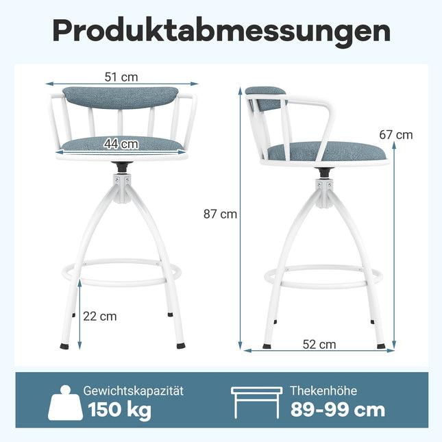 Drehbare Barhocker mit Rückenlehne & Fußstütze, 2er-Set
