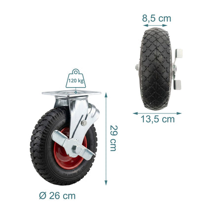 Lenkrolle mit Bremse, Luftbereifung, 120 kg Traglast