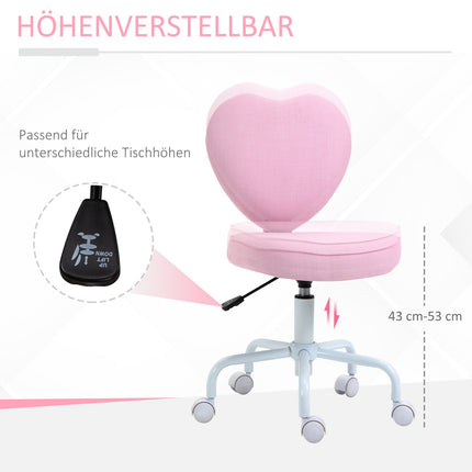 Drehbarer Sessel, Rosa Herzform, höhenverstellbar, Leinenstoff