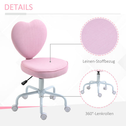 Drehbarer Sessel, Rosa Herzform, höhenverstellbar, Leinenstoff