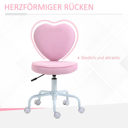 Drehbarer Sessel, Rosa Herzform, höhenverstellbar, Leinenstoff