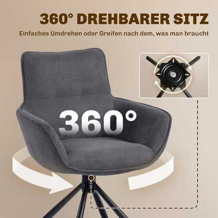 Esszimmerstuhl-Set, 2 Stück, drehbar, gepolstert, Armlehnen, Dunkelgrau