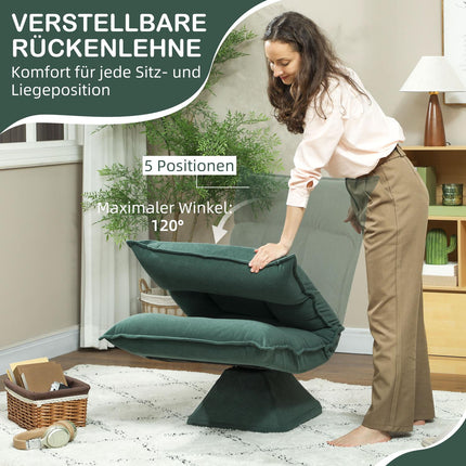 Swivel Floor Chair with Adjustable Backrest – Green Velvet