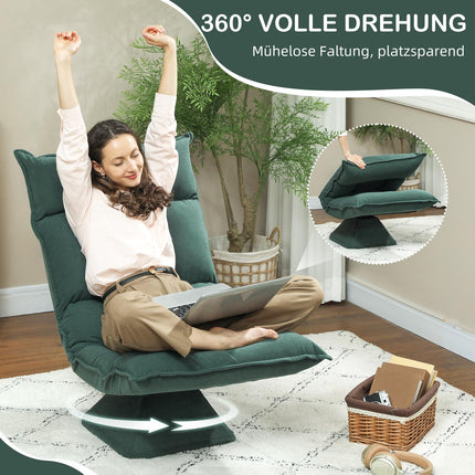 Swivel Floor Chair with Adjustable Backrest – Green Velvet