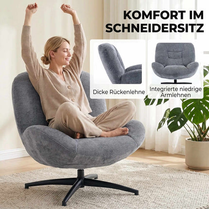 Swivel Lounge Chair, Dark Grey Chenille Fabric