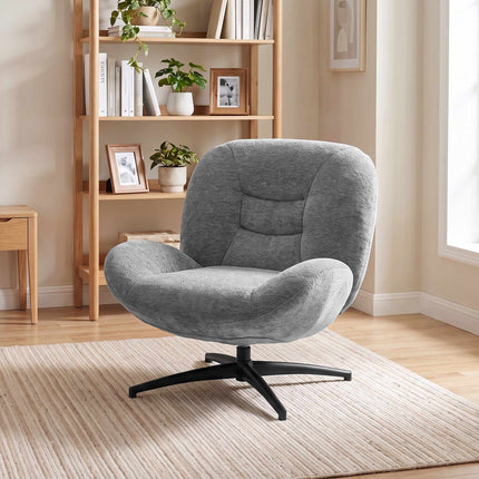 Swivel Lounge Chair, Dark Grey Chenille Fabric