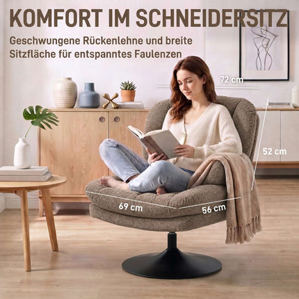 Swivel Lounge Chair with Height-Adjustable Footstool, Textured Velvet, Brown