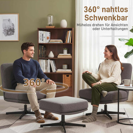 Drehbarer Loungesessel mit Ottoman, Dunkelgrau Leinen-Optik