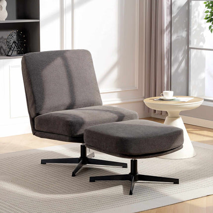 Drehbarer Loungesessel mit Ottoman, Dunkelgrau Leinen-Optik