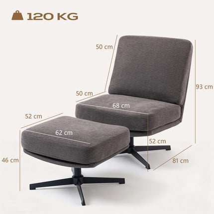 Drehbarer Loungesessel mit Ottoman, Dunkelgrau Leinen-Optik