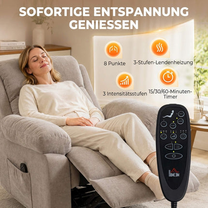 Swivel Massage Recliner Chair with Heat and 145° Recline, Beige, Chenille Look