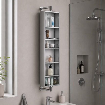 Spiegelschrank mit Schwenkfunktion, Edelstahl, Wandmontage