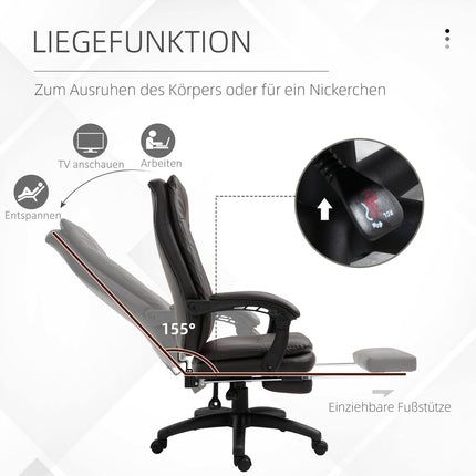 Ergonomischer Chefsessel mit Fußstütze, braun