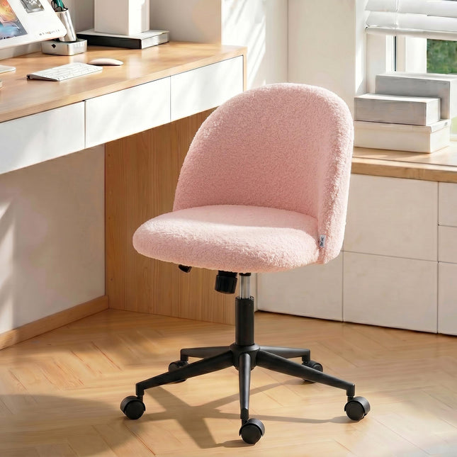 Drehbarer Bürostuhl, rosa Teddyfleece, höhenverstellbar