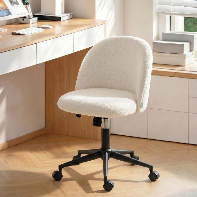 Drehbarer Bürostuhl, Teddy-Fleece, Höhenverstellbar, Creme