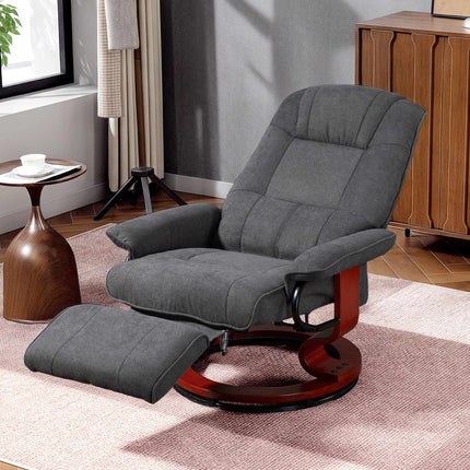Drehbarer Relaxsessel, Leinenoptik, Fußstütze, Grau