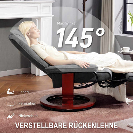 Drehbarer Relaxsessel, Leinenoptik, Fußstütze, Grau