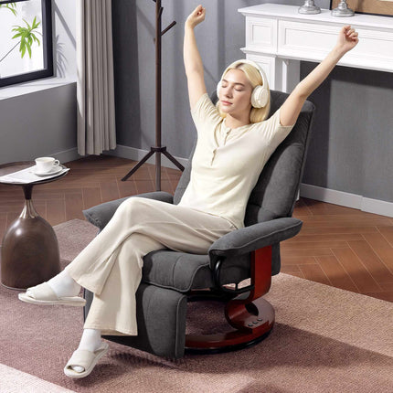 Drehbarer Relaxsessel, Leinenoptik, Fußstütze, Grau