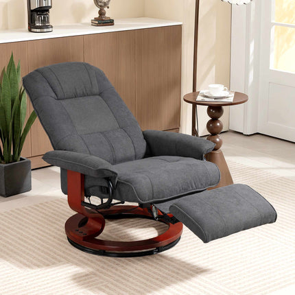 Drehbarer Relaxsessel, Leinenoptik, Fußstütze, Grau