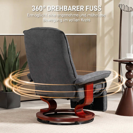 Drehbarer Relaxsessel, Leinenoptik, Fußstütze, Grau