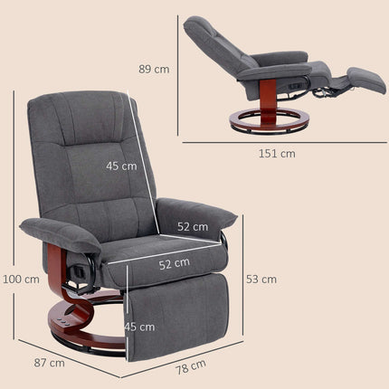 Drehbarer Relaxsessel, Leinenoptik, Fußstütze, Grau