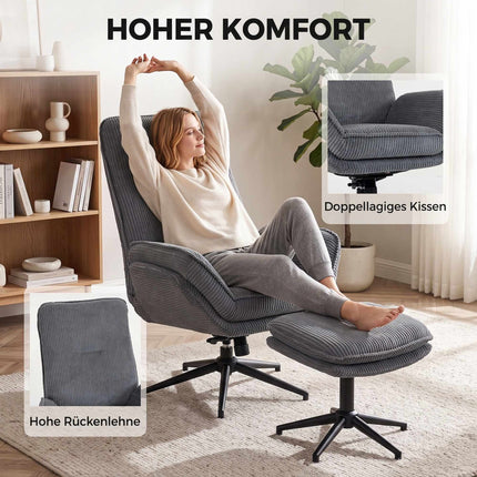 Swivel Recliner Chair with Footstool, 130° Reclining, Steel Frame, Grey