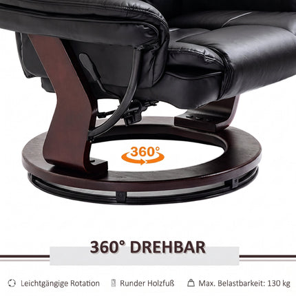 Swivel Recliner Chair with Footstool, Faux Leather, Up to 130 kg, Black