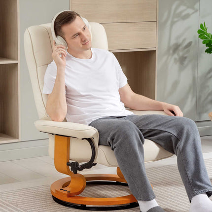 Swivel Recliner Chair with Footstool, Faux Leather, Up to 150 kg, Cream White