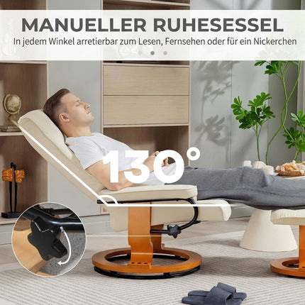 Swivel Recliner Chair with Footstool, Faux Leather, Up to 150 kg, Cream White