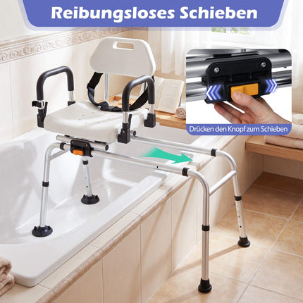 Drehbarer Duschstuhl mit verstellbarer Höhe und Sicherheitsgurt
