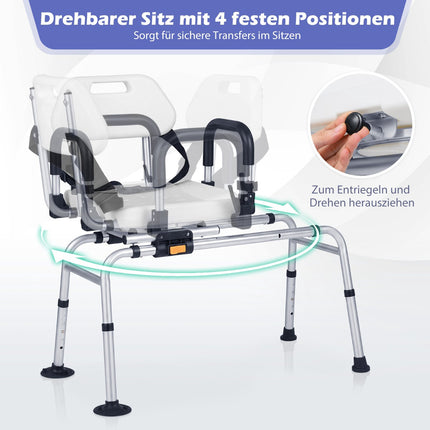 Drehbarer Duschstuhl mit verstellbarer Höhe und Sicherheitsgurt