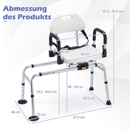 Drehbarer Duschstuhl mit verstellbarer Höhe und Sicherheitsgurt